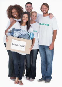 Volunteer group with donations